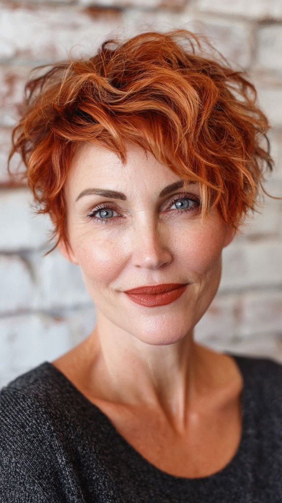 Curly Pixie with Auburn Accents