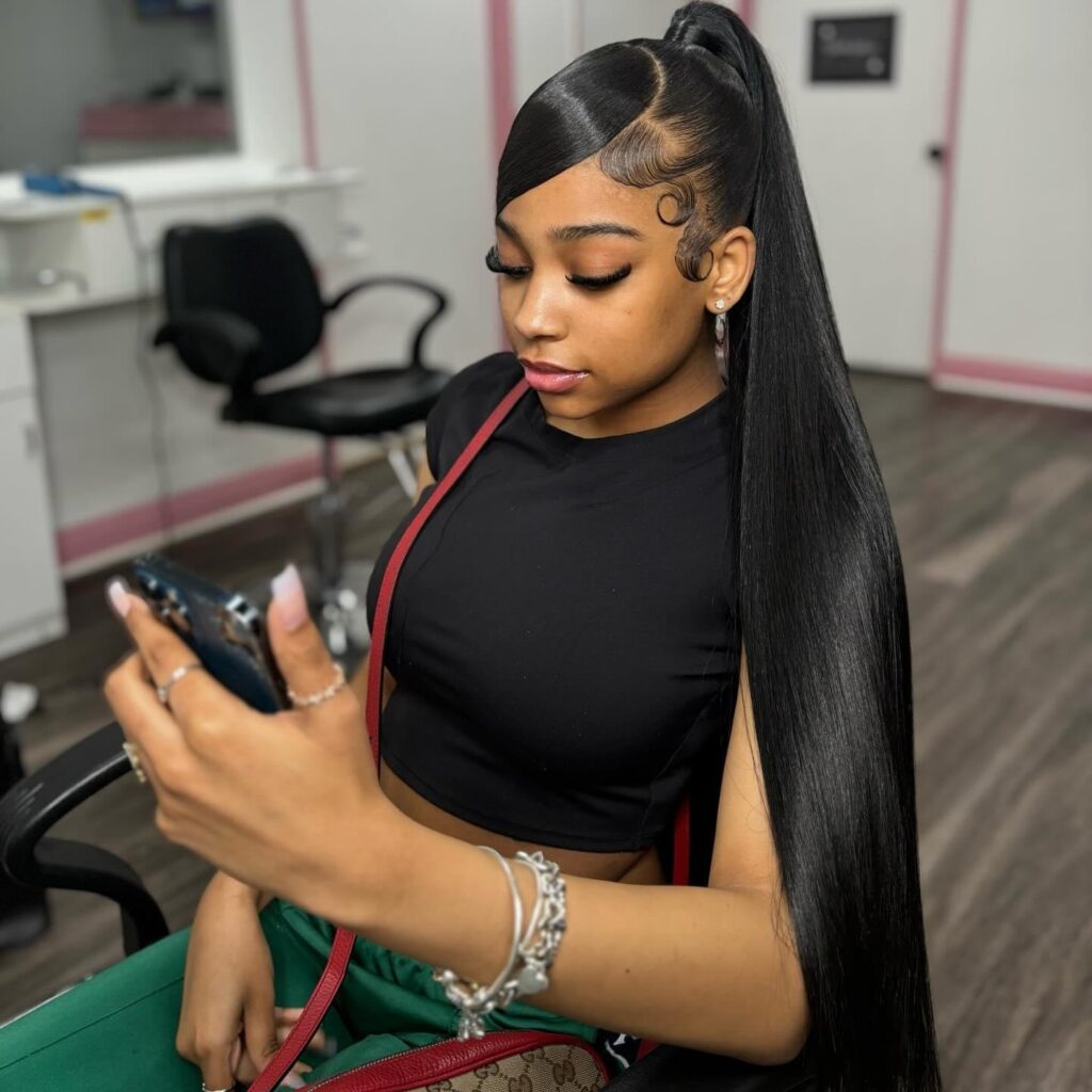 Side-Parted Slick Ponytail
