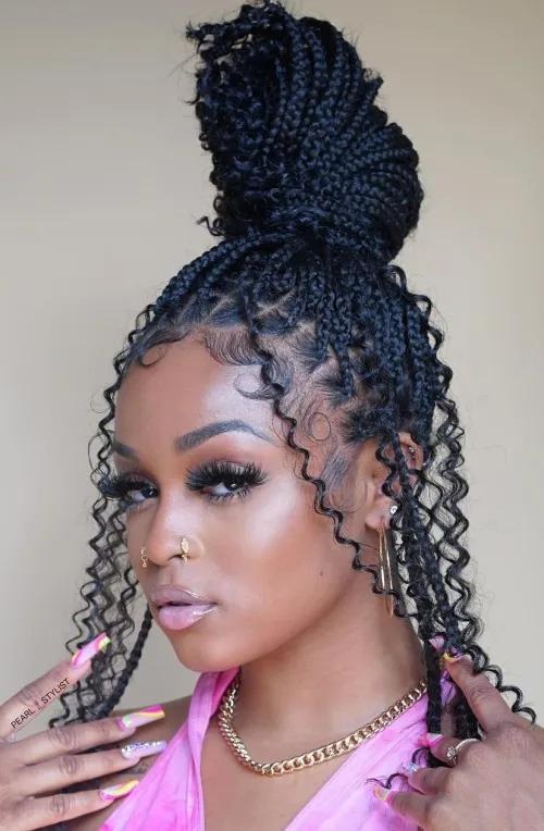 Knotless Bohemian Braids in High Bun