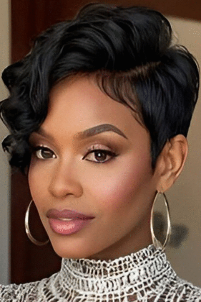 Sleek Tapered Pixie with Long Side Bangs