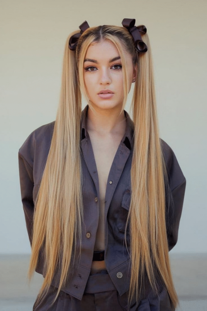 Twin High Pigtails with Sleek Straight Hair