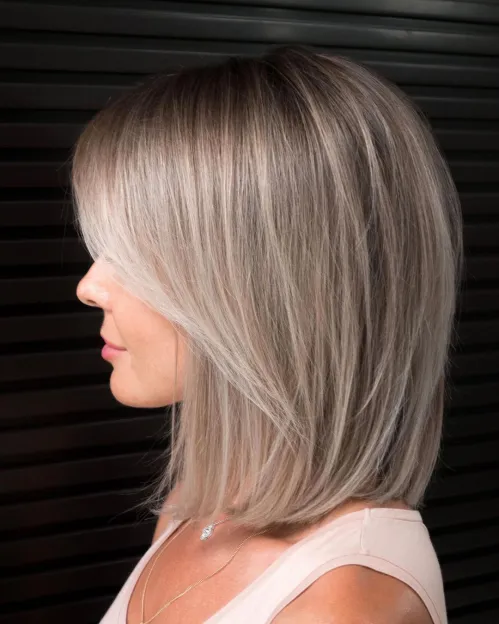 Sleek Collarbone Bob in Soft Ash Blonde