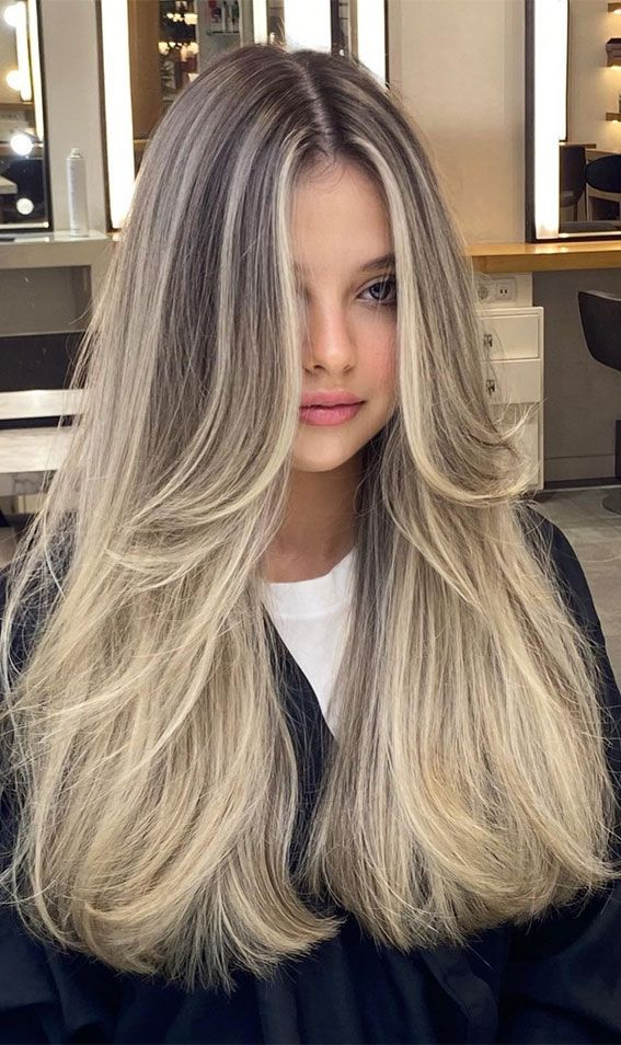 Long Layered Cut with Champagne Blonde Balayage