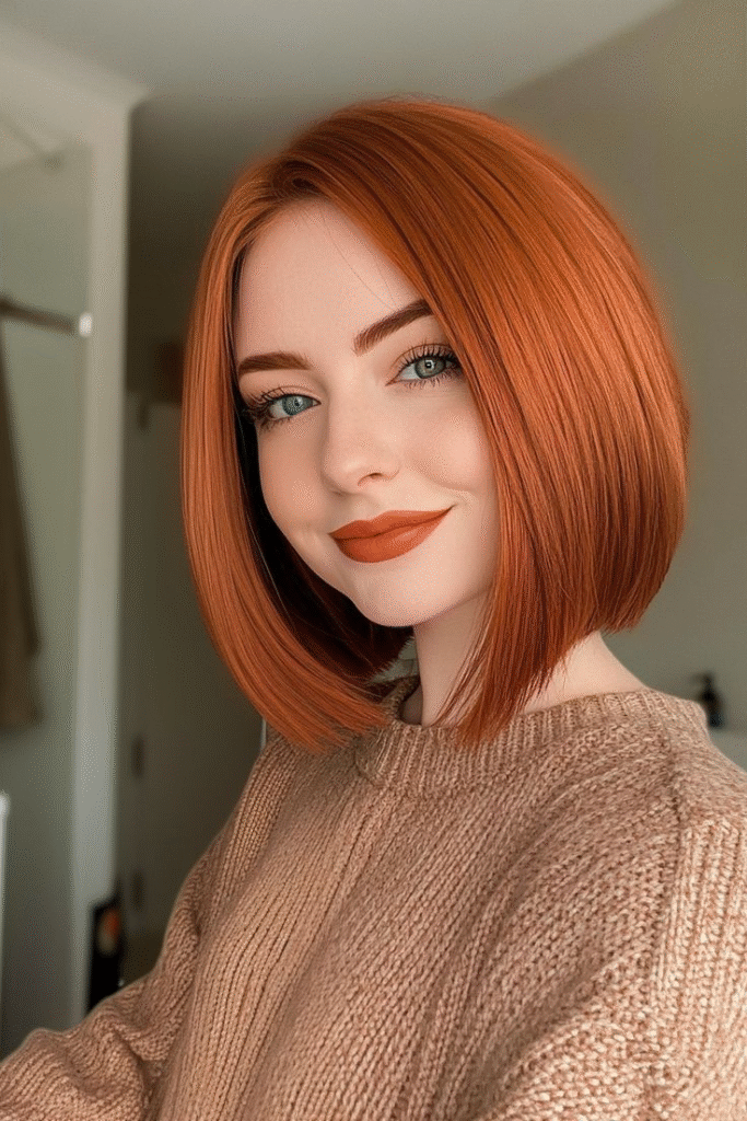 Angled Bob in Rich Auburn Tones
