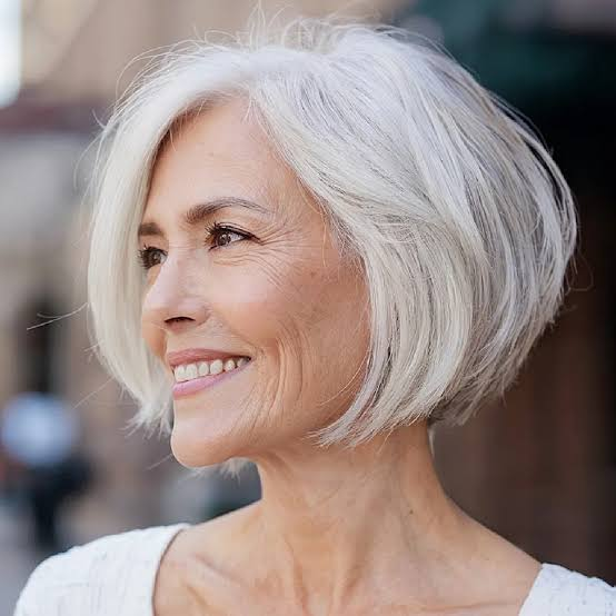 Chic Platinum Asymmetrical Bob