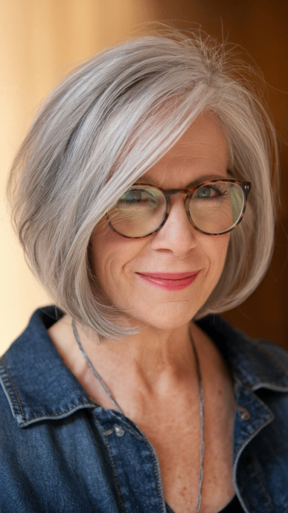 Side-Swept Gray Layered Bob