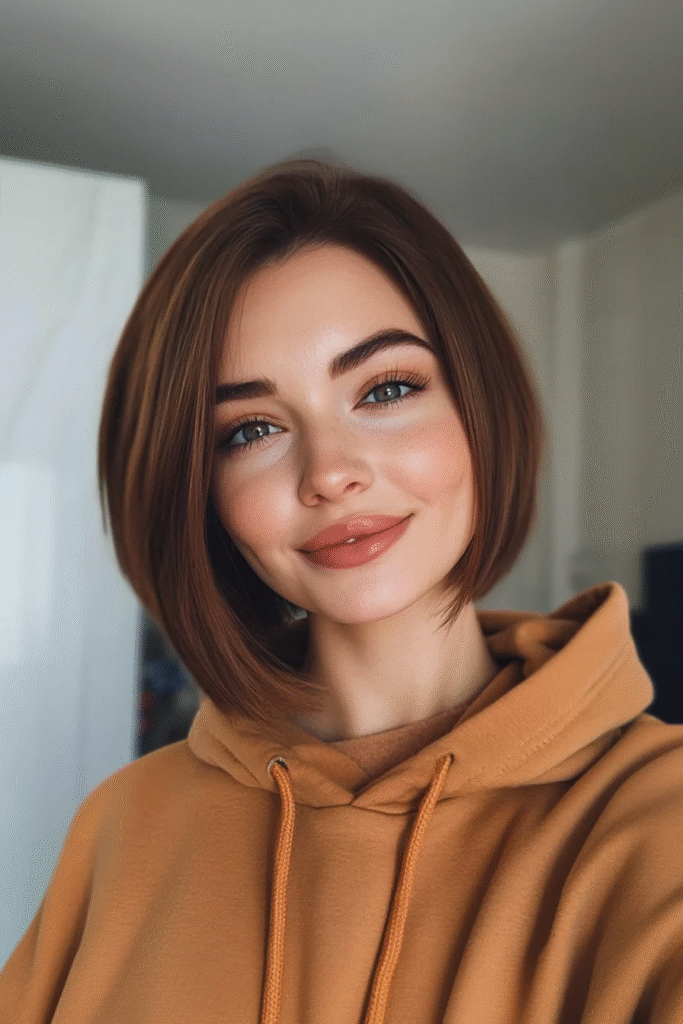 Asymmetrical Bob in Rich Chestnut Brown