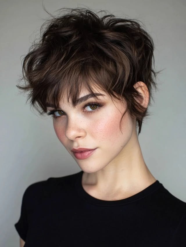  Short Cropped Choppy Brown Hair