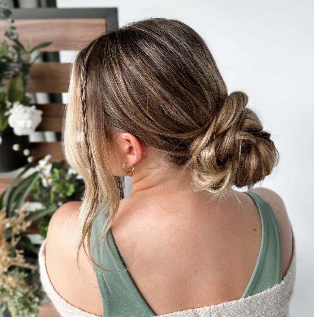 Boho Chic Low Messy Bun with Front Accent Braids