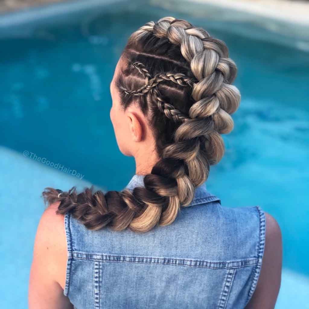 Stacked Dutch Braid on Long Brown Hair