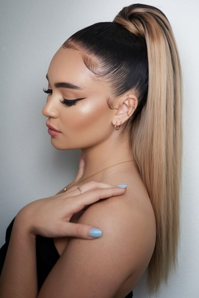 High Ponytail with Sleek Edges