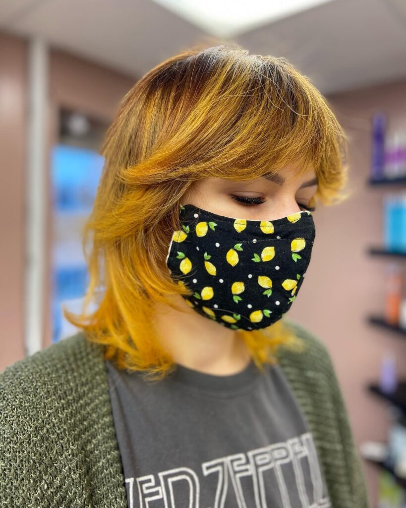 Straight Yellow Brown Gypsy Shag Hair With Bottleneck Bangs