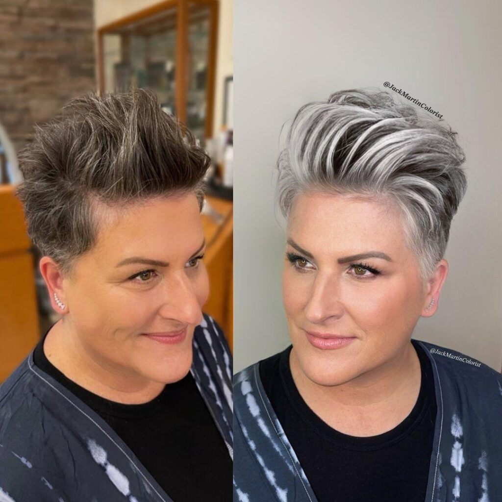 Pixie Cut on Silver Thin Hair