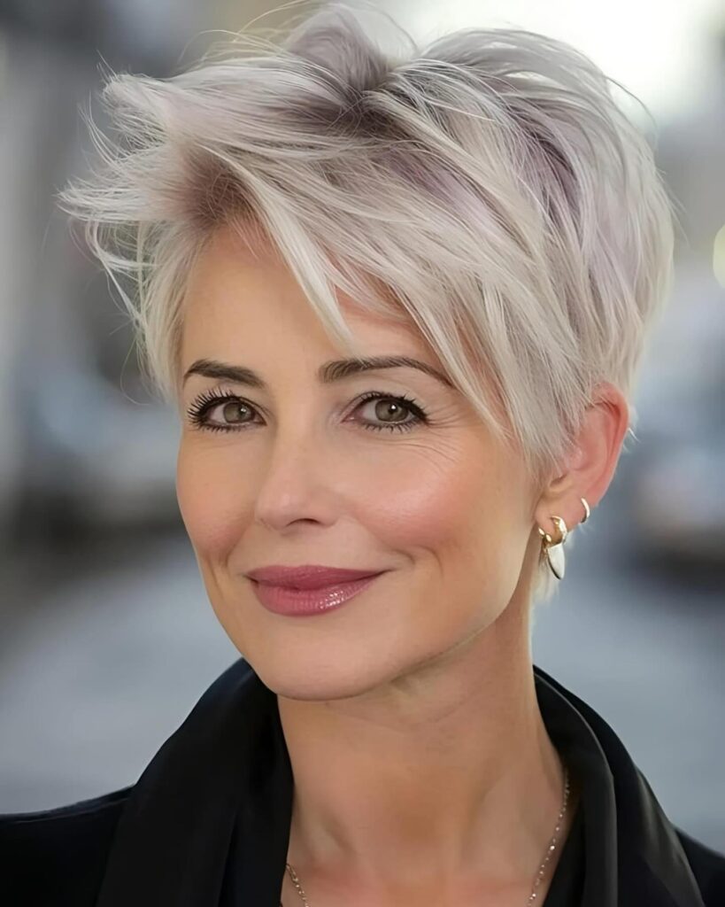Volumizing Pixie Cut on Ice Blonde Thin Hair