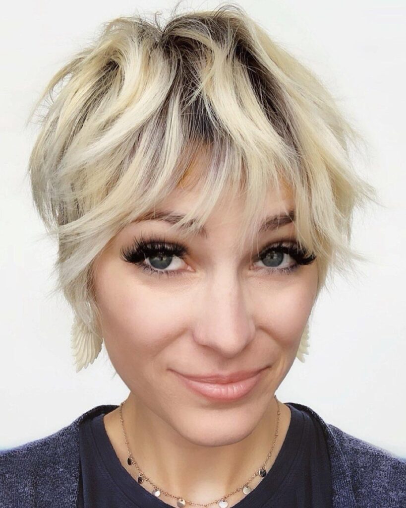 Ash Blonde Outgrown Pixie Cut With Bangs