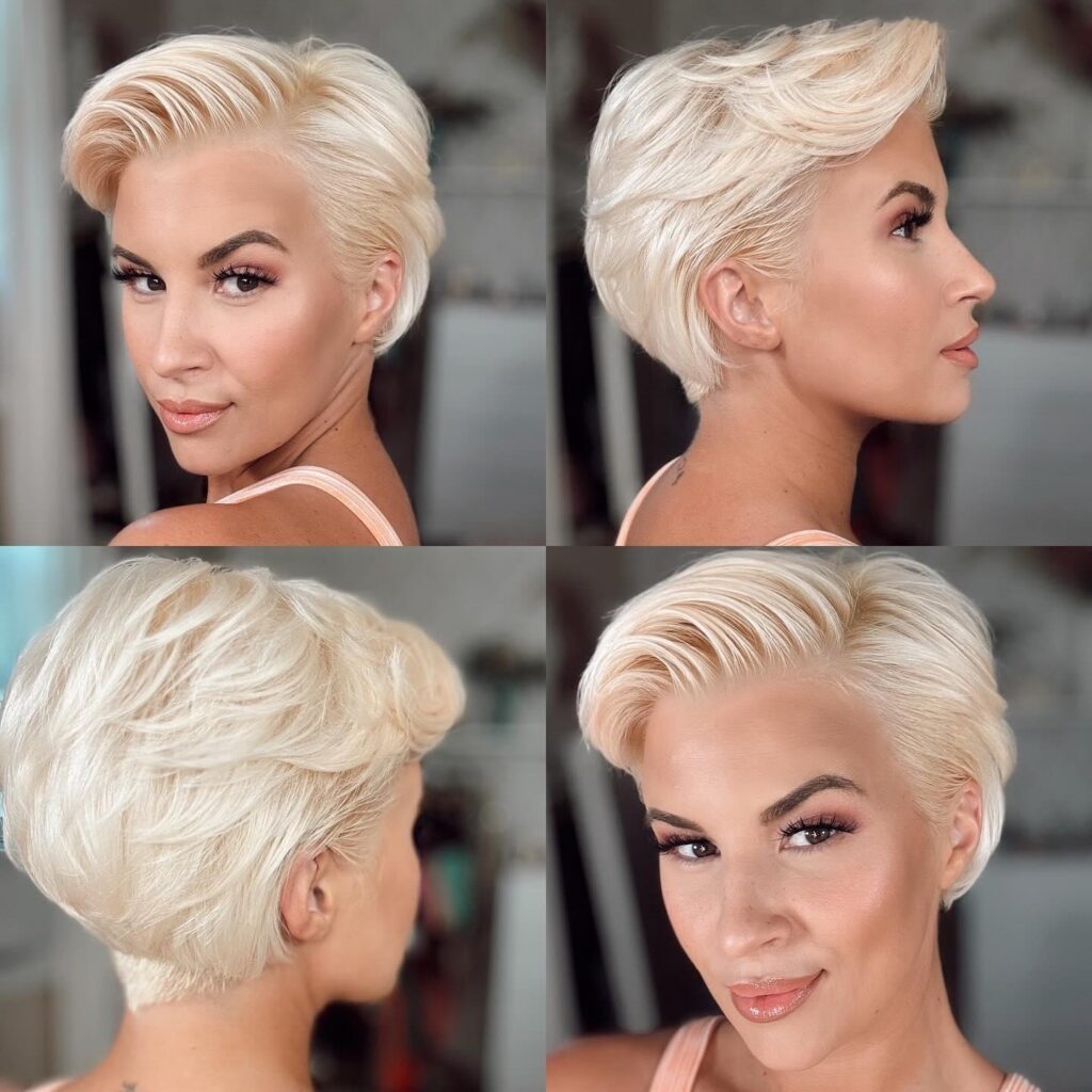 Slick Back Pixie Cut on Icy Blonde Hair