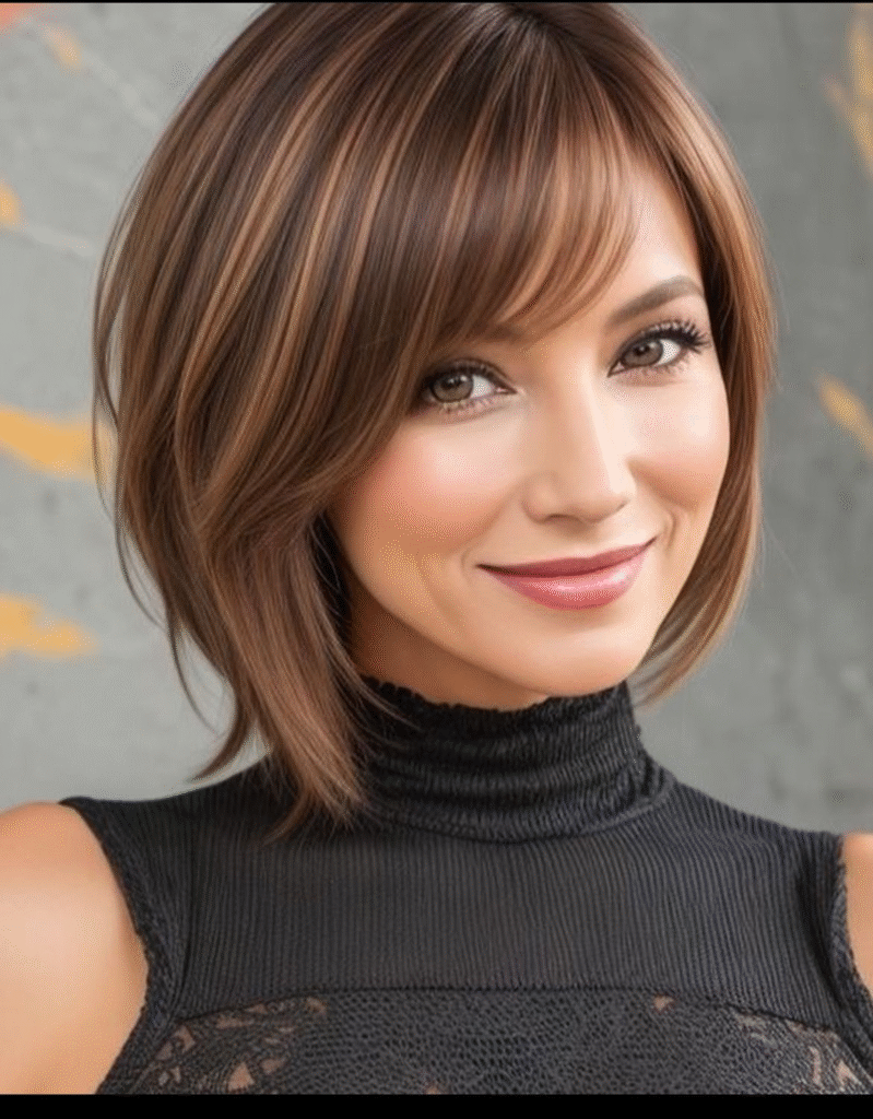 Sleek Inverted Bob with Light Brown Underlights