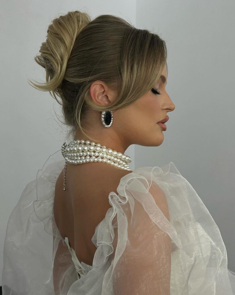 Top Bun With Side-Swept Bangs