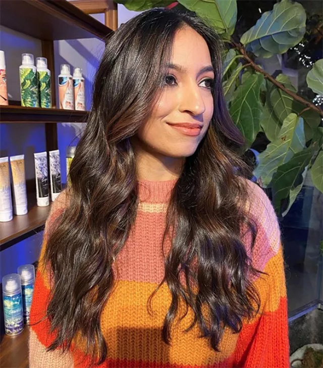 Soft Waves with Copper Brown Balayage