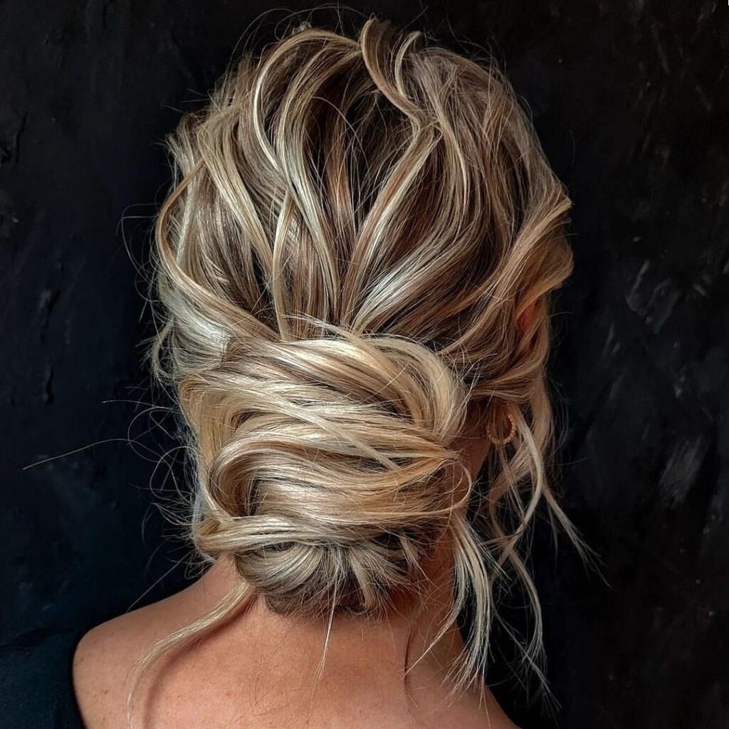 Bronde Textured Messy Updo Bun