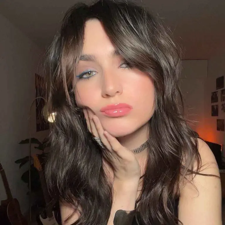 Dark Brown Wolf Cut With Curtain Bangs