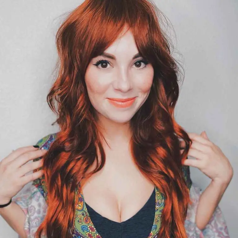 Wavy Dark Ginger Wolf Cut With Curtain Bangs
